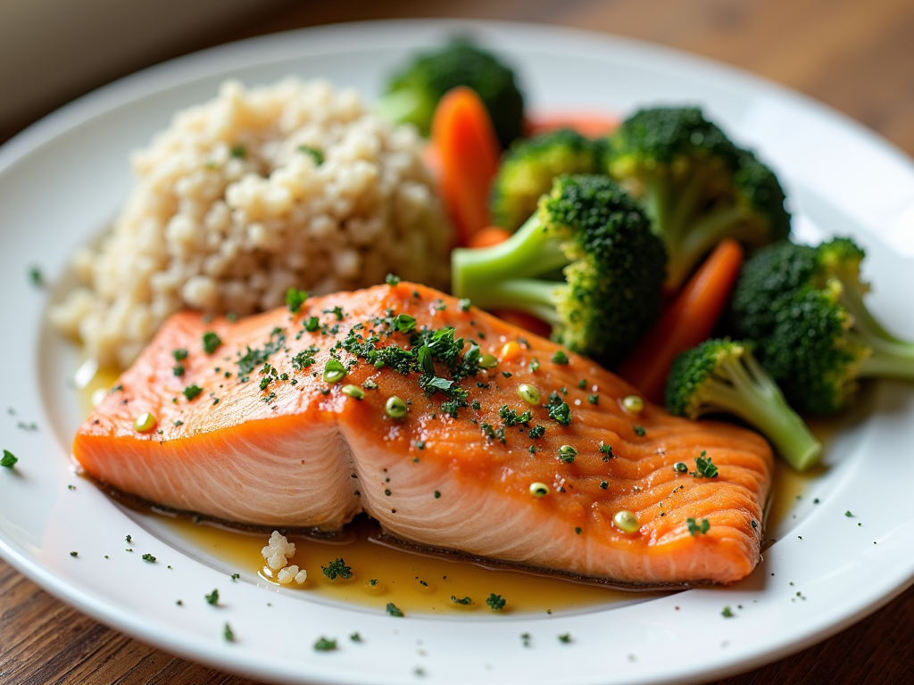 Baked salmon with quinoa and vegetables