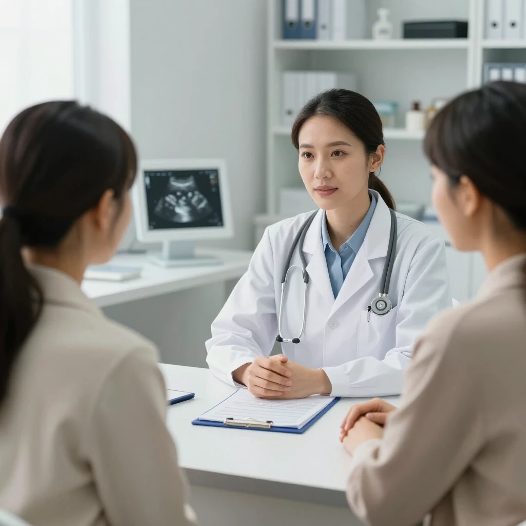 Fertility doctor consulting with a couple about IVF options