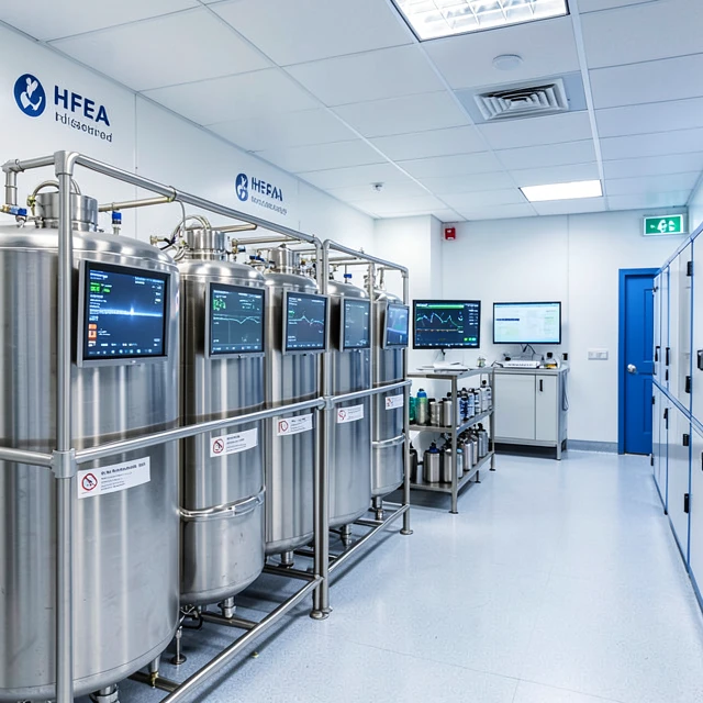 Interior of an HFEA-approved sperm storage facility with cryogenic tanks