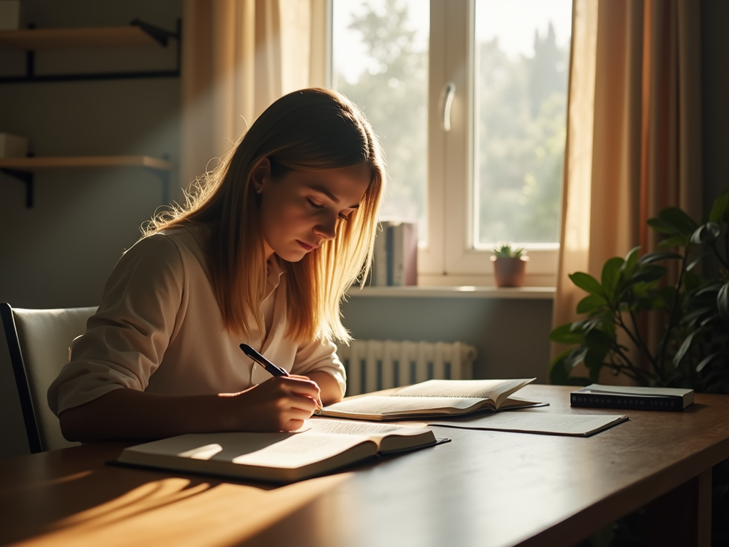 A person journaling in a cozy space