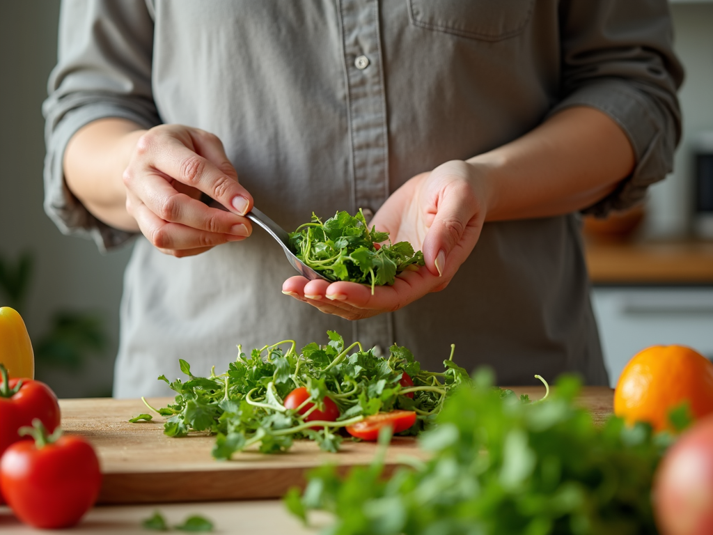 Woman eating fresh vegetables
