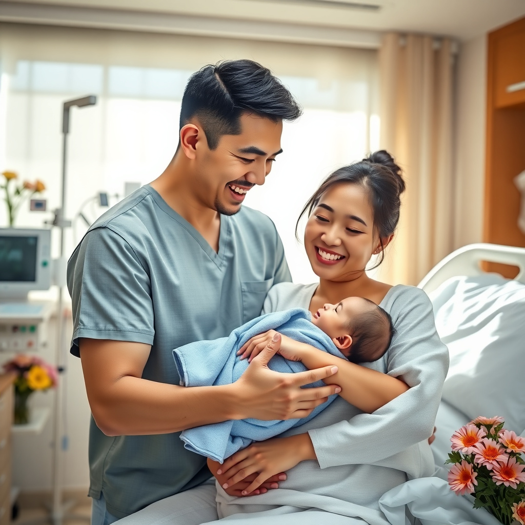 Happy new parents holding their IVF newborn