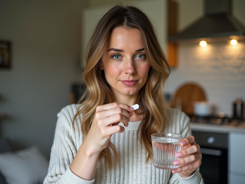 Woman preparing to take Clomiphene at home.