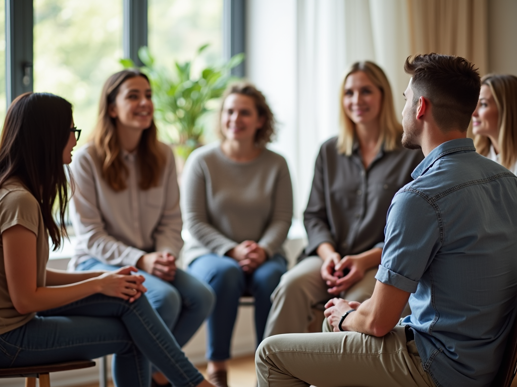 A support group meeting for individuals going through fertility treatments.