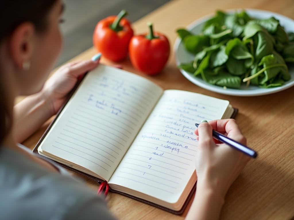 A woman keeping a food diary to manage endometriosis symptoms.