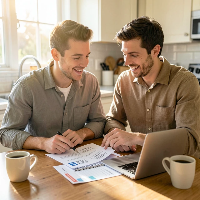 Couple reviewing financial documents for fertility treatments