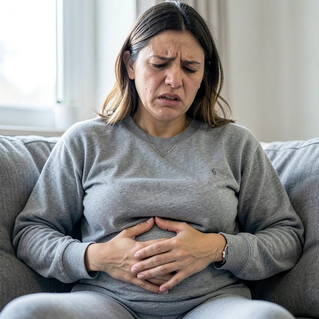 Woman experiencing pelvic pain from endometriosis