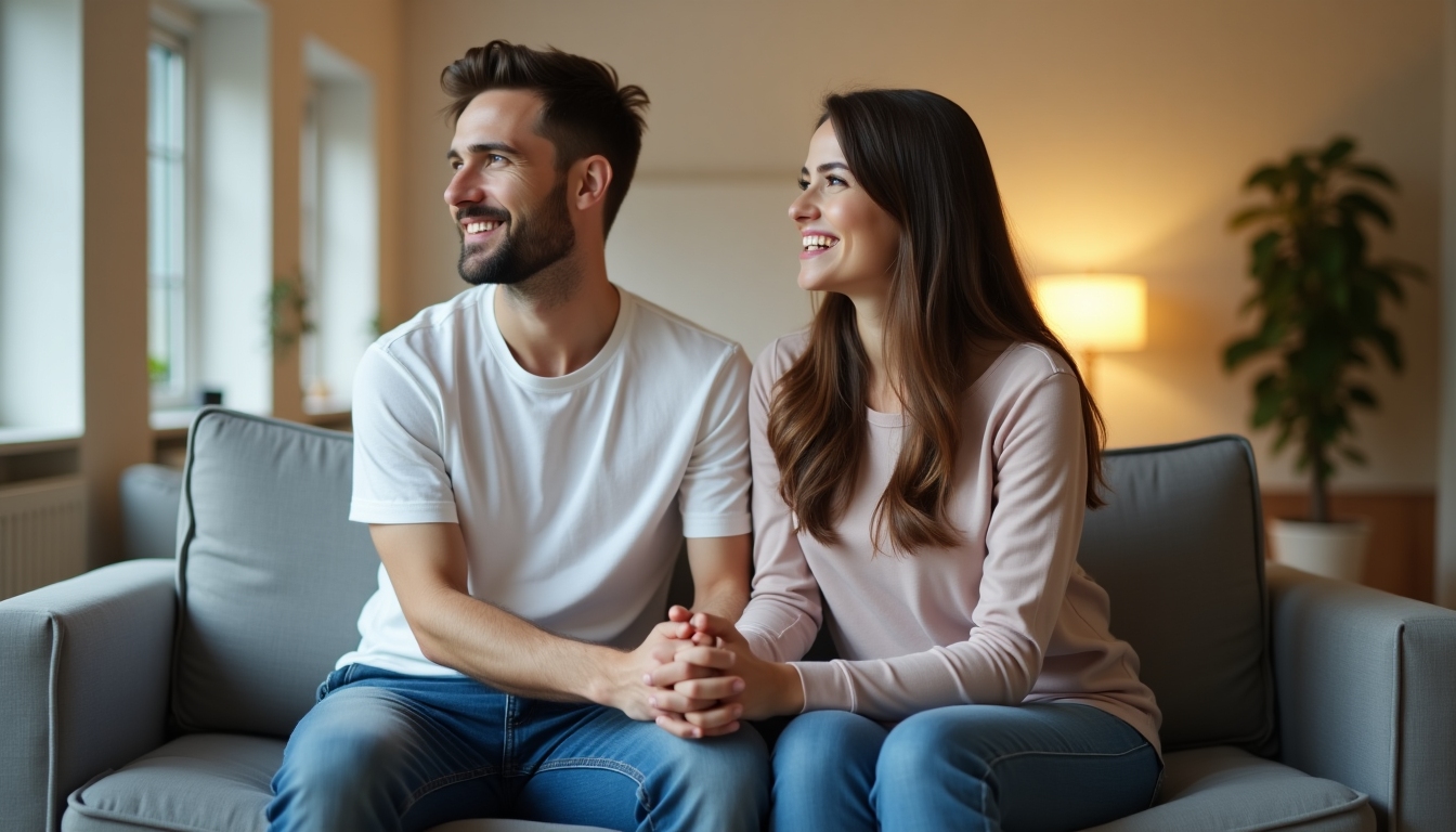 Couple in fertility clinic waiting room