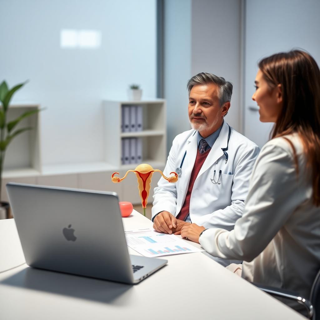 Fertility specialist explaining a treatment plan to a couple in a modern office