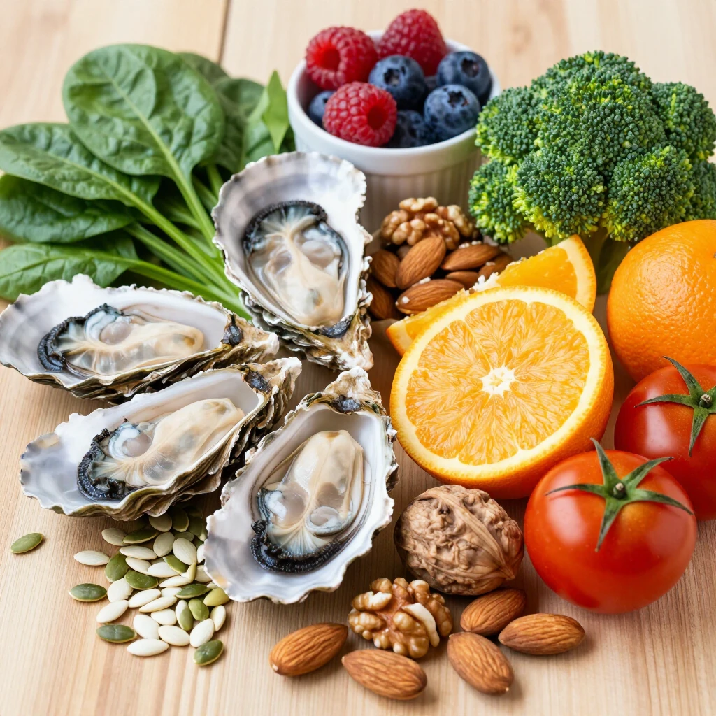 Healthy foods rich in zinc and antioxidants for improving male fertility