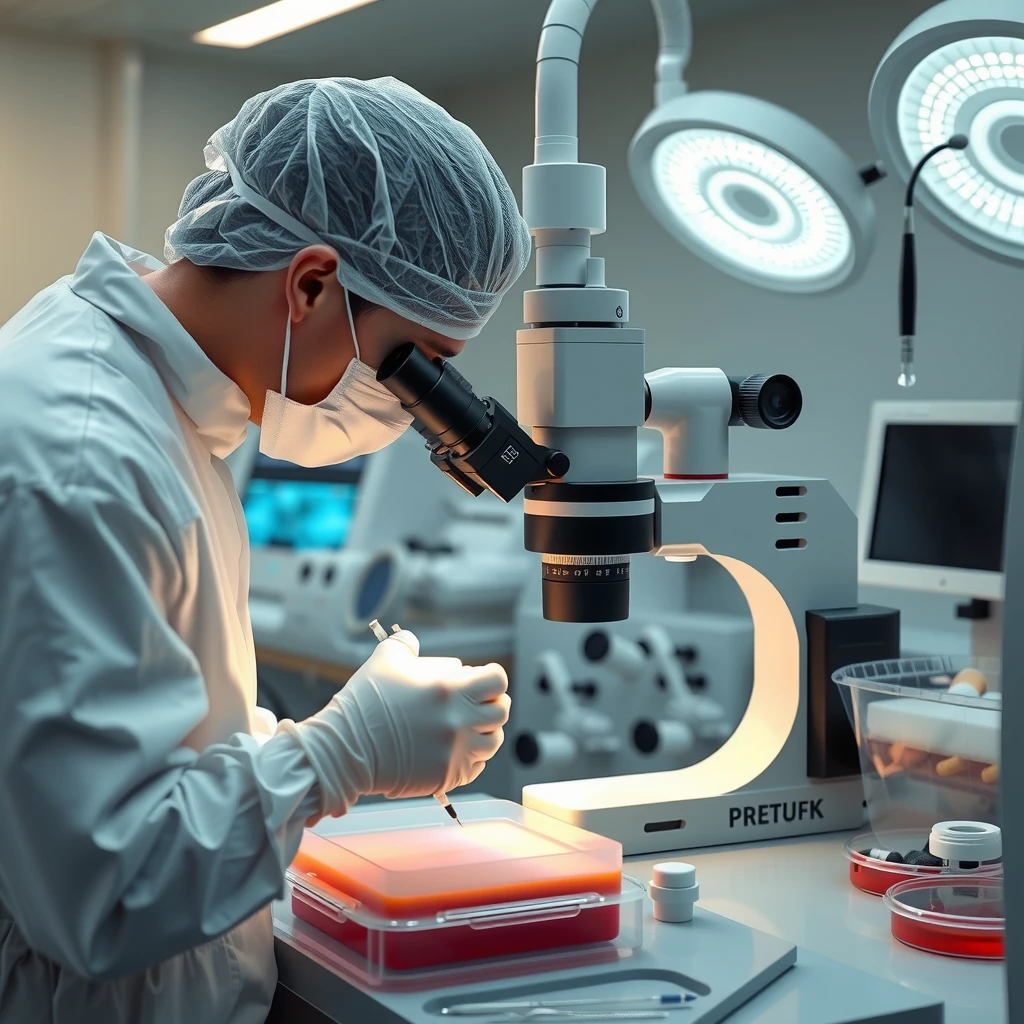 Embryologist conducting ICSI procedure in an advanced fertility lab