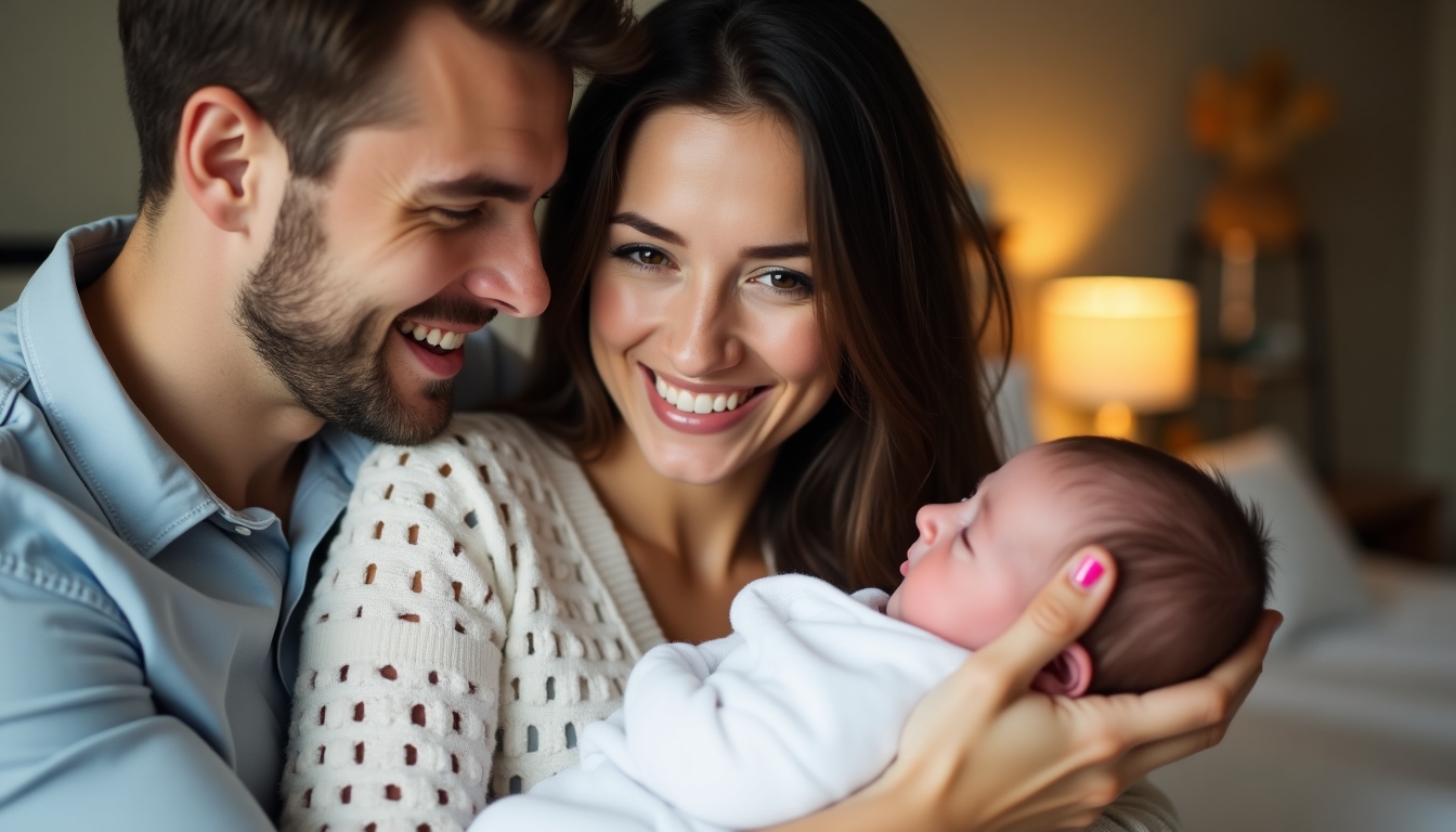 Family celebrating the birth of their child