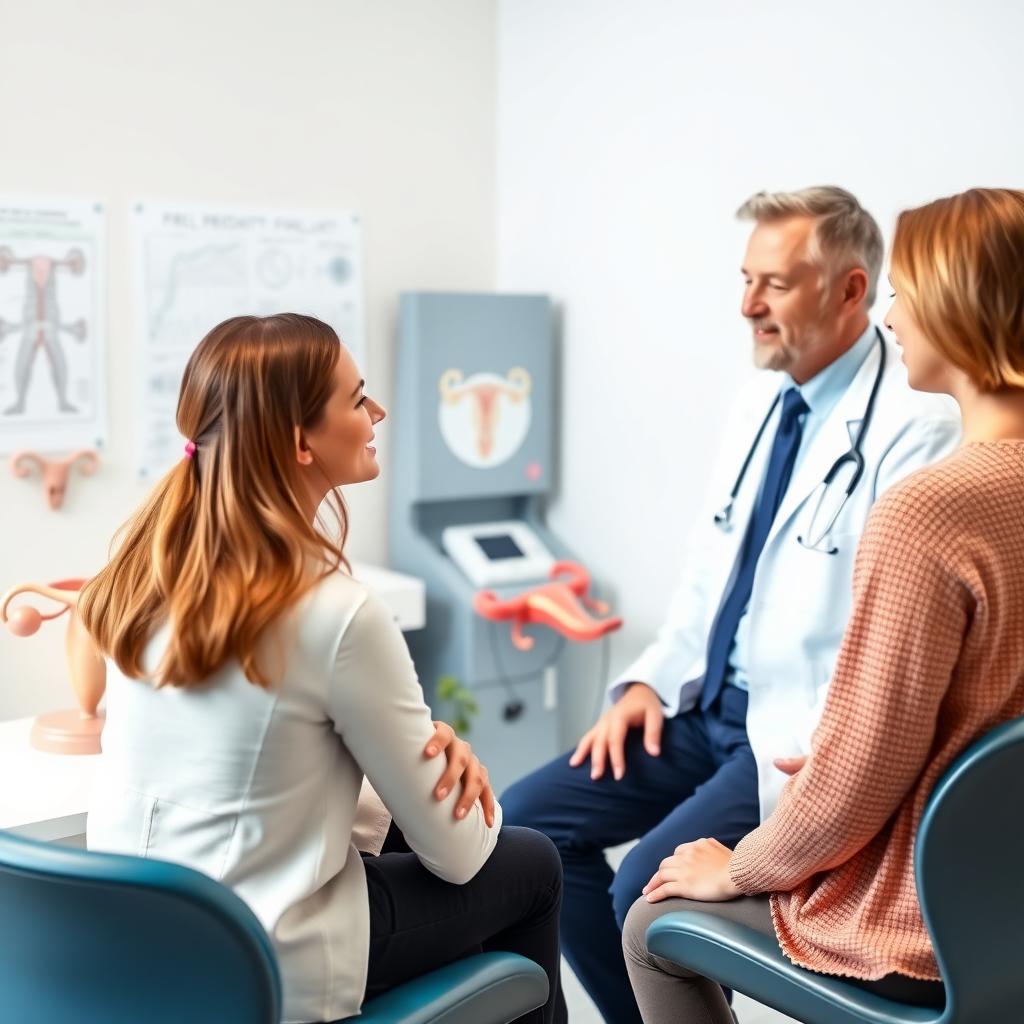 Doctor discussing fertility treatment with a couple in a clinic