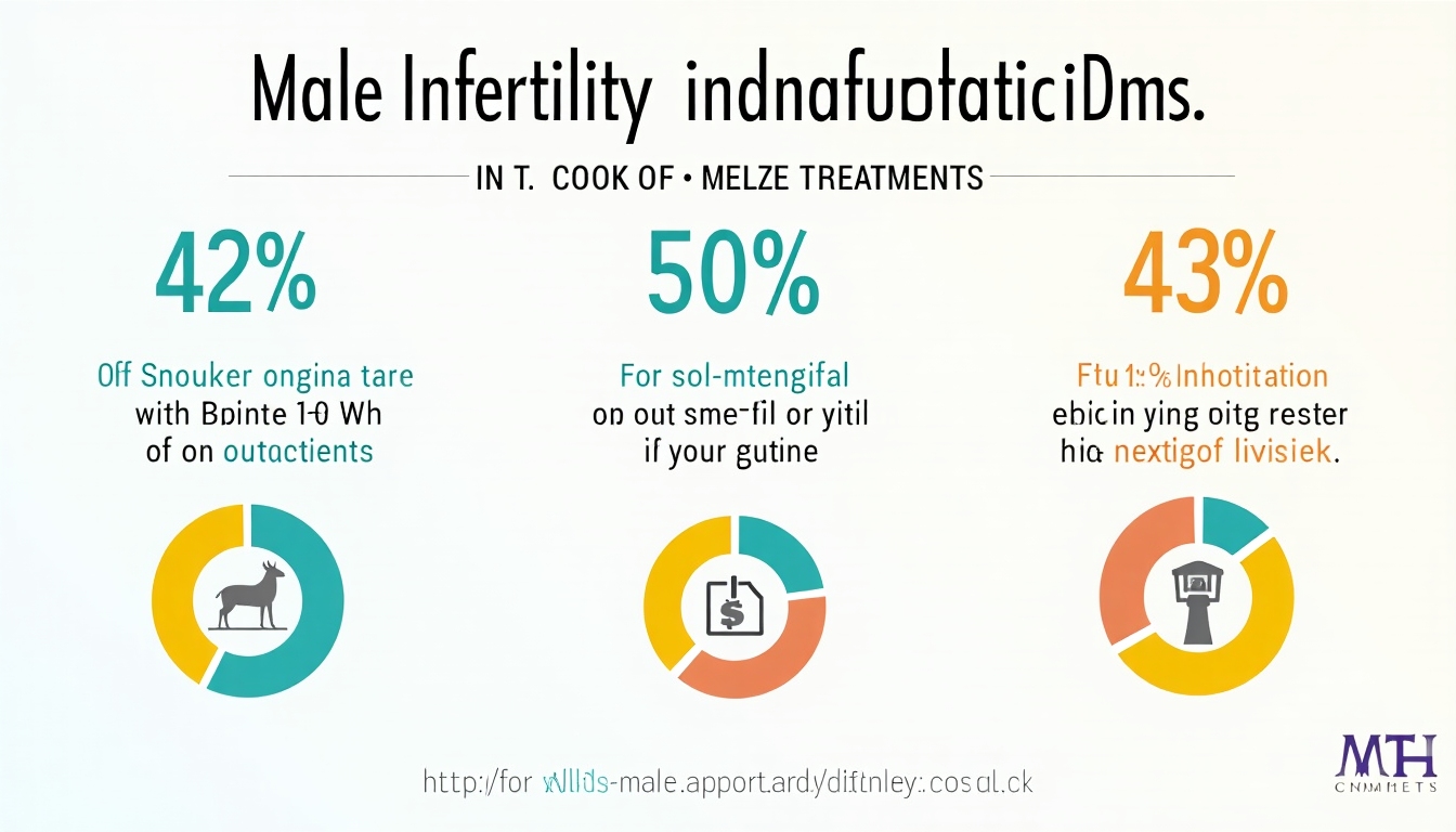 Infographic showing statistics on male infertility and fertility treatments, using simple graphics and clear text.