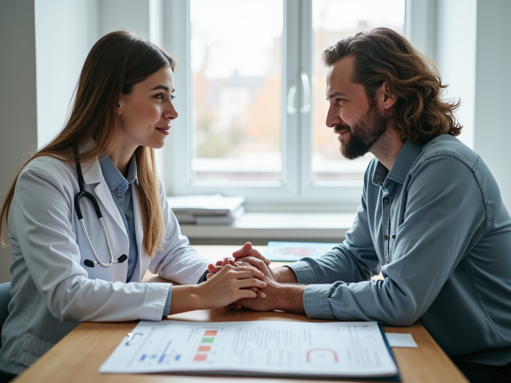 Couple with fertility doctor discussing treatments