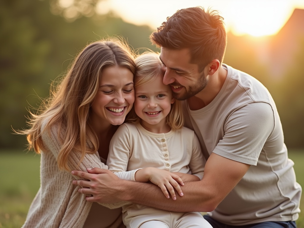 Family embracing, celebrating the joy of adoption
