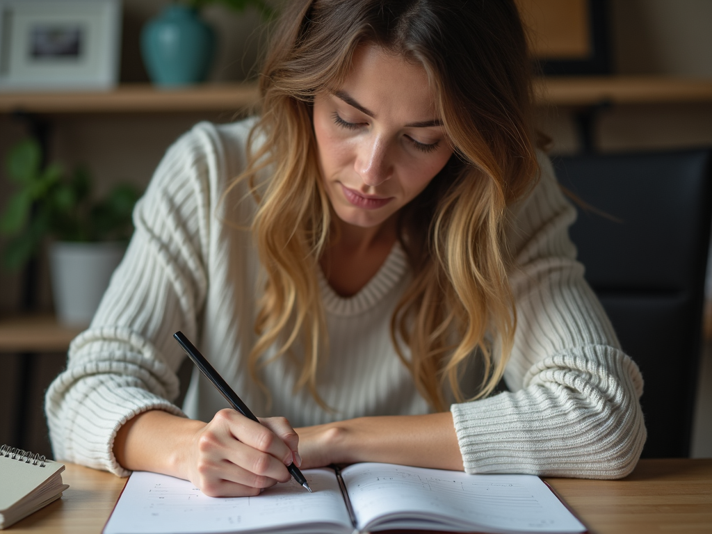 Woman tracking progress in journal