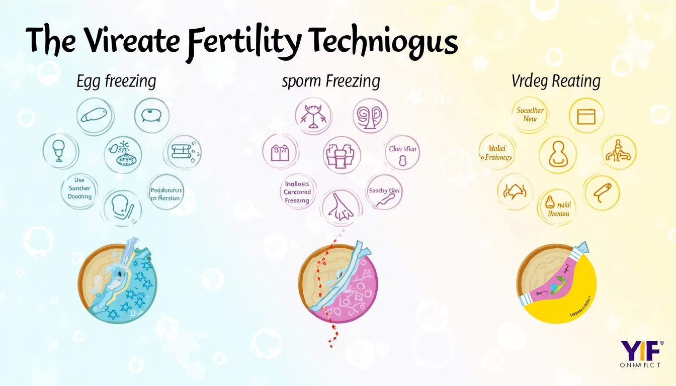 A detailed diagram showcasing different fertility preservation techniques, including egg, sperm, and embryo freezing.