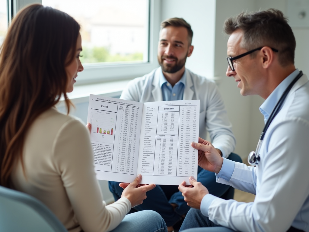 A couple reviewing hormone level results with their doctor