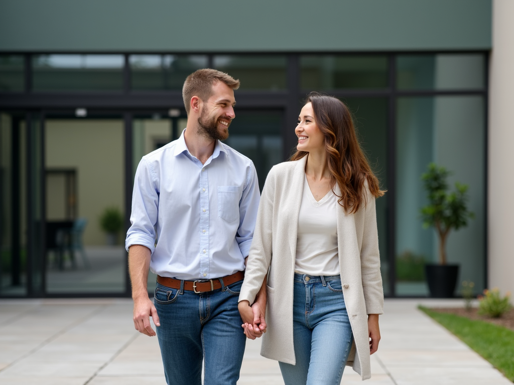 Couple leaving fertility clinic