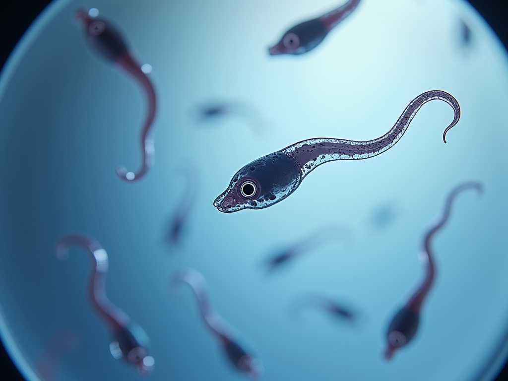 Sperm under microscope.