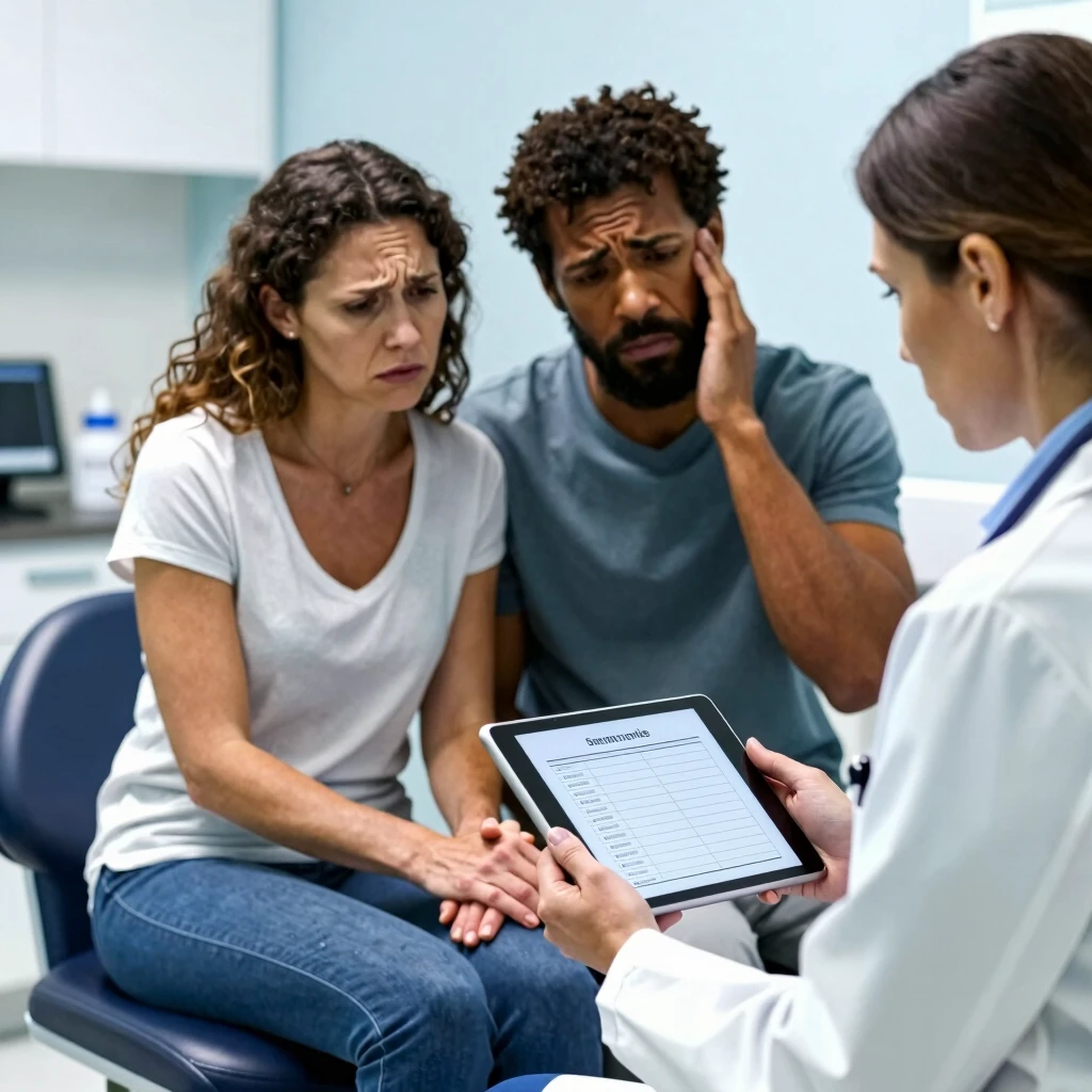 Couple consulting with doctor about male infertility test results