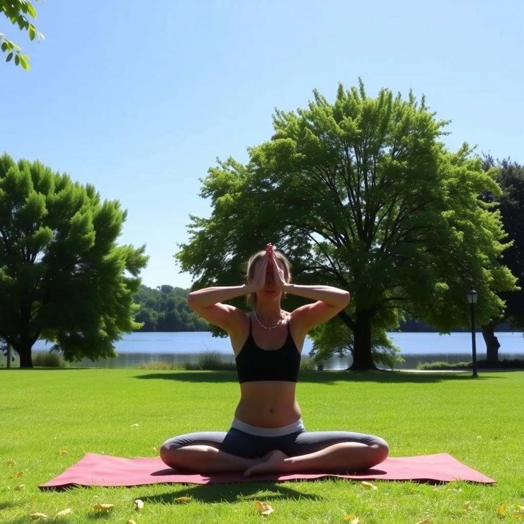 A person practicing yoga in a peaceful park, promoting emotional well-being.