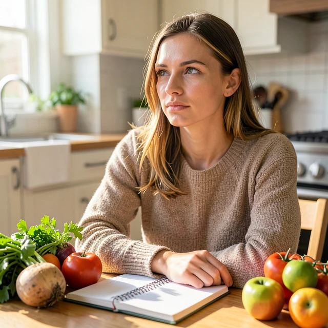 Woman planning PCOS-friendly meals with fresh produce