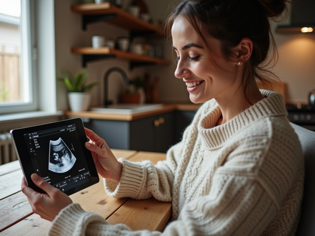 A woman reflecting on her IVF journey while holding an ultrasound image