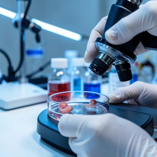 Embryologist examining embryos in an IVF lab