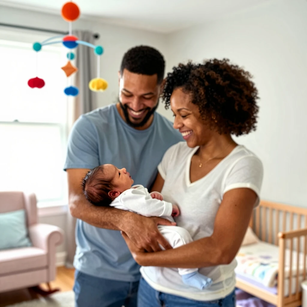 Happy family with newborn after IVF journey