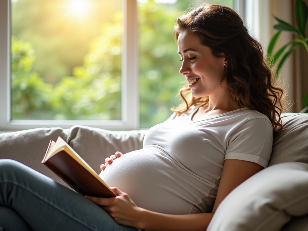 Pregnant woman resting on couch