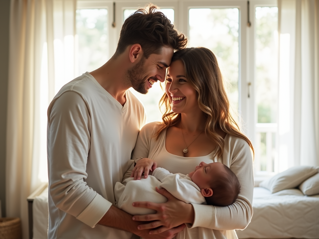 Happy family with newborn
