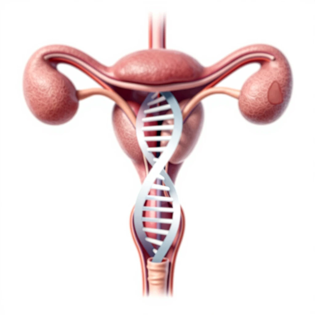 Diagram of male reproductive system highlighting genetic factors