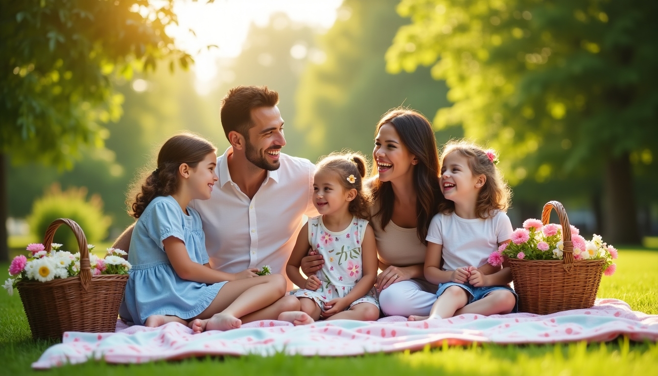 A family enjoying a picnic, representing the hopeful outcome of fertility preservation and coverage.