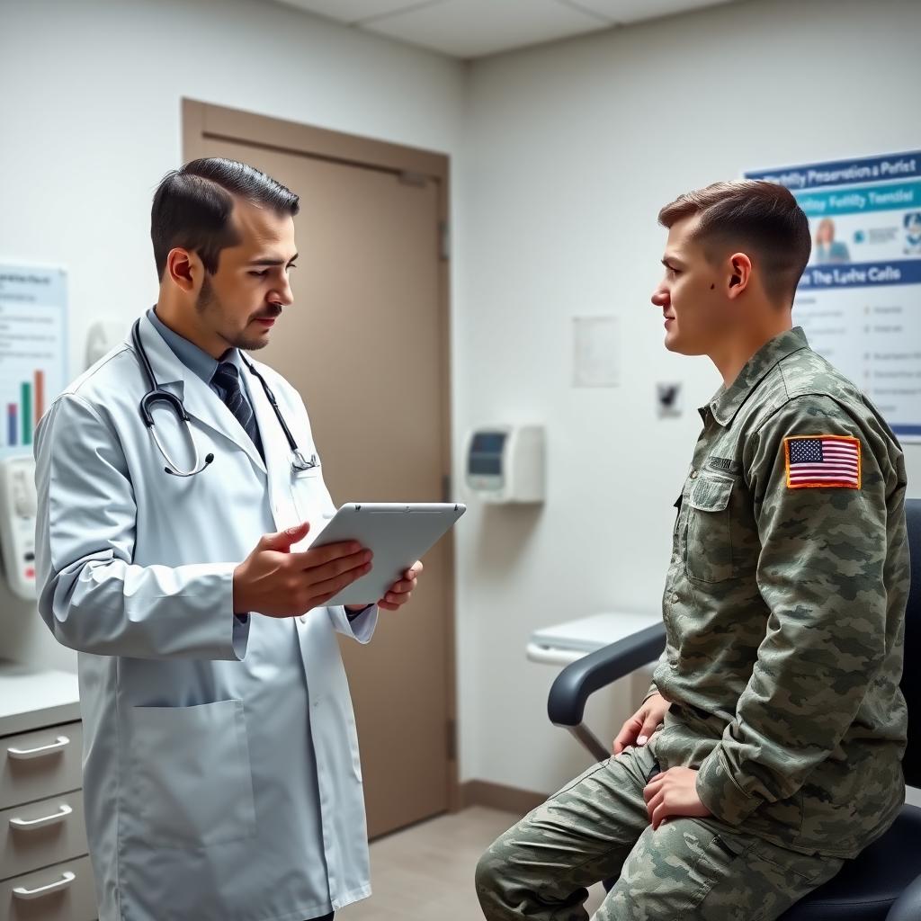 Military doctor discussing fertility preservation with a service member