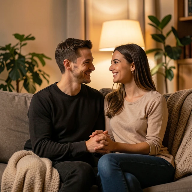 Supportive couple building emotional resilience together at home