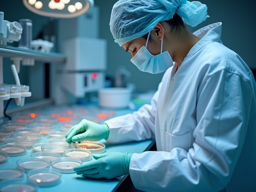 A laboratory technician handling embryos in a fertility lab.