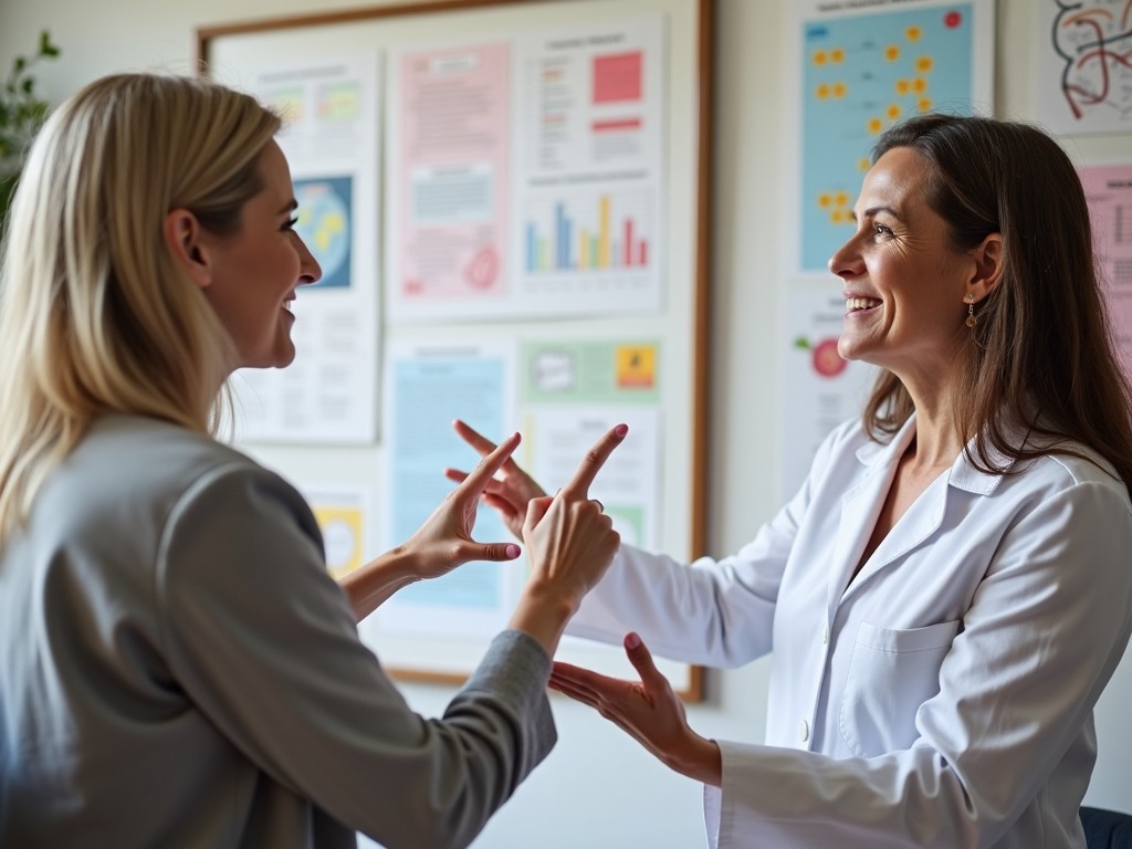A doctor explaining fertility treatment options using charts