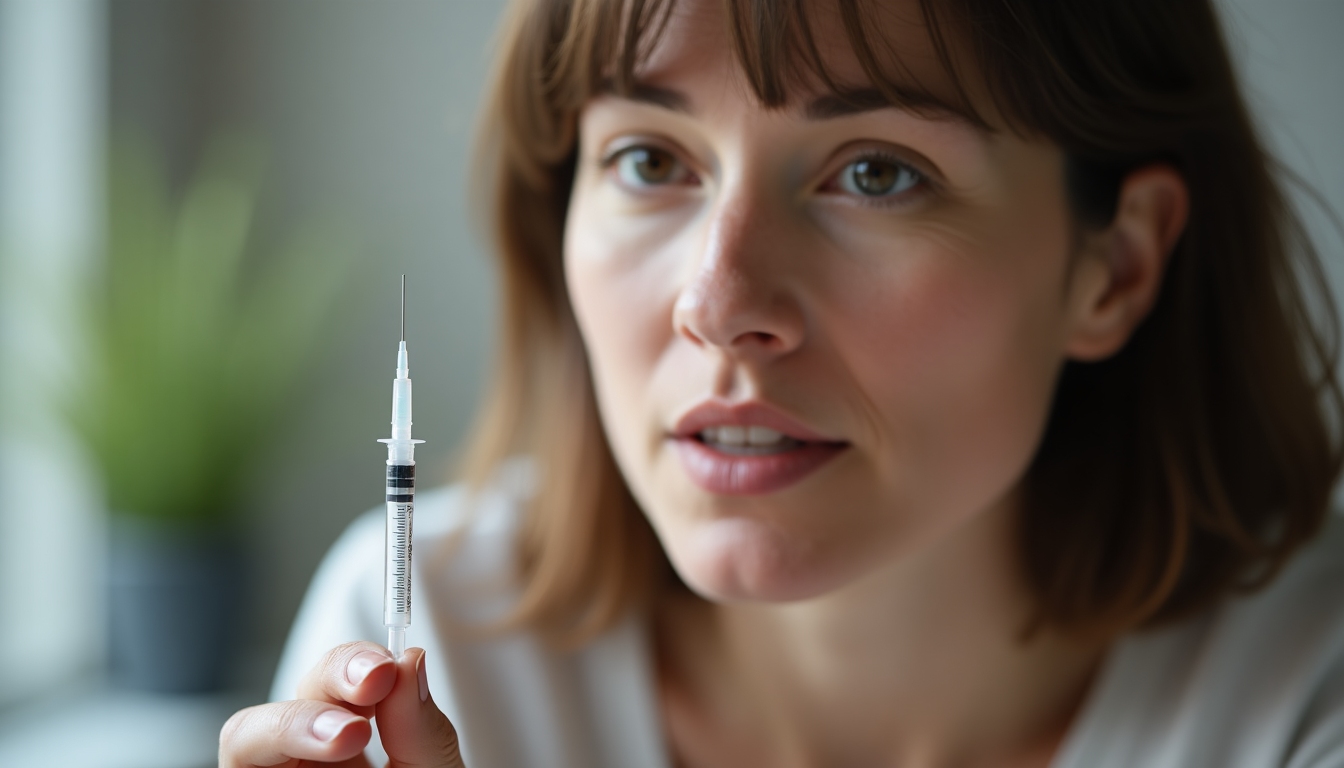Woman administering IVF medication injection