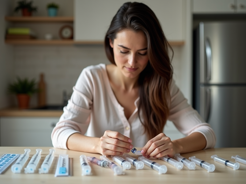 Woman preparing a gonadotropin injection at home