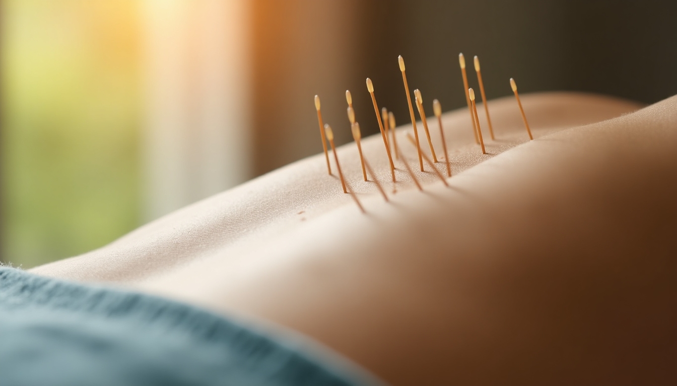 Acupuncture needles on lower abdomen for endometriosis relief