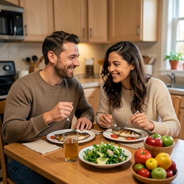 Couple enjoying a nutritious meal to support fertility