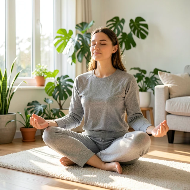 Woman practicing mindfulness meditation to manage stress during fertility treatments