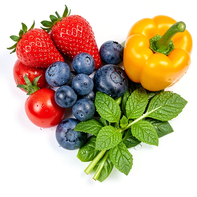 Heart-shaped arrangement of fertility-boosting fruits and veggies