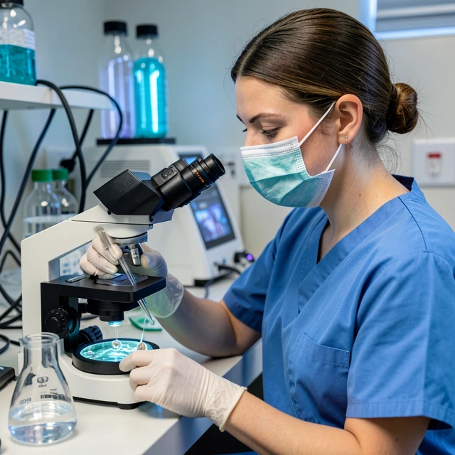 Embryologist cryopreserving oocytes in a high-tech fertility lab