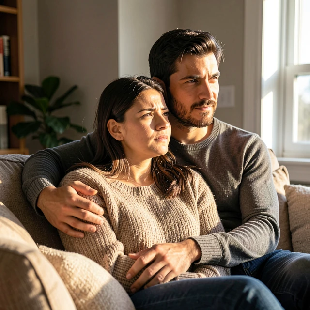 Couple supporting each other while navigating the emotional challenges of infertility