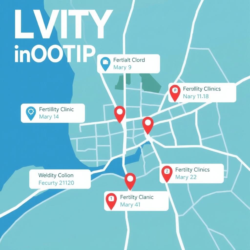 A map with marked locations indicating various fertility clinics in a city, highlighting accessibility.