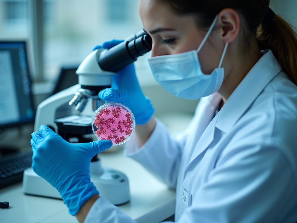 Lab technician with petri dish