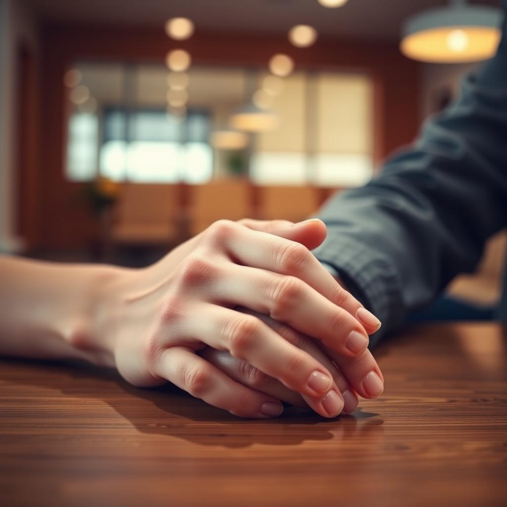 A couple holds hands in a fertility clinic, symbolizing hope and support.